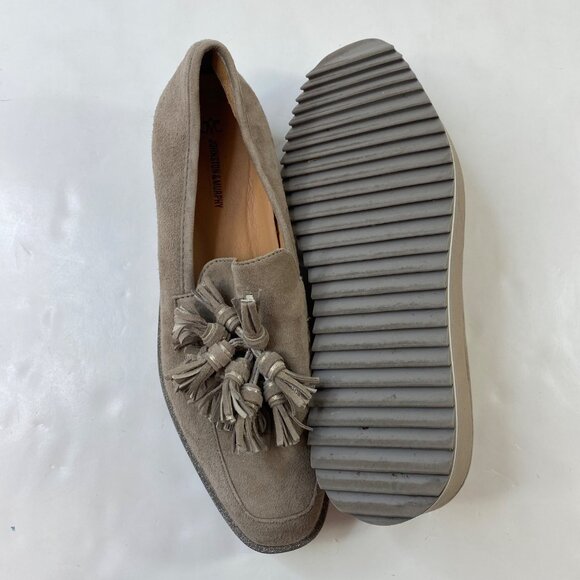 Johnston & Murphy Womens Suede Taupe Tassel Loafers Platform Wedge Size 8.5 - Picture 7 of 8